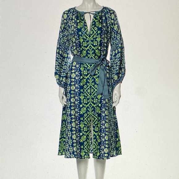 D'Ascoli Toscana Blue Silk Midi Dress sz S NEW - Picture 8 of 13